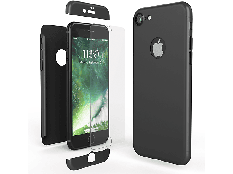 NALIA 360 Grad Schwarz Apple, iPhone Hülle, 7, Backcover