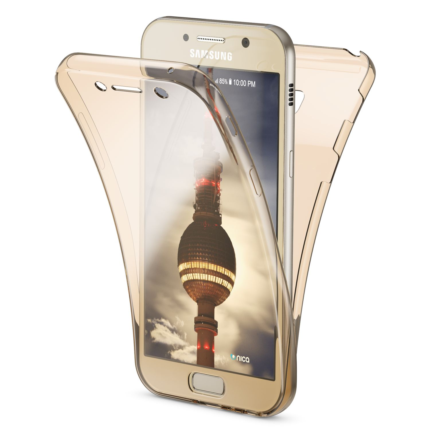 NALIA Klare 360 Grad Silikon Samsung, Galaxy Hülle, (2017), Backcover, Gold A3