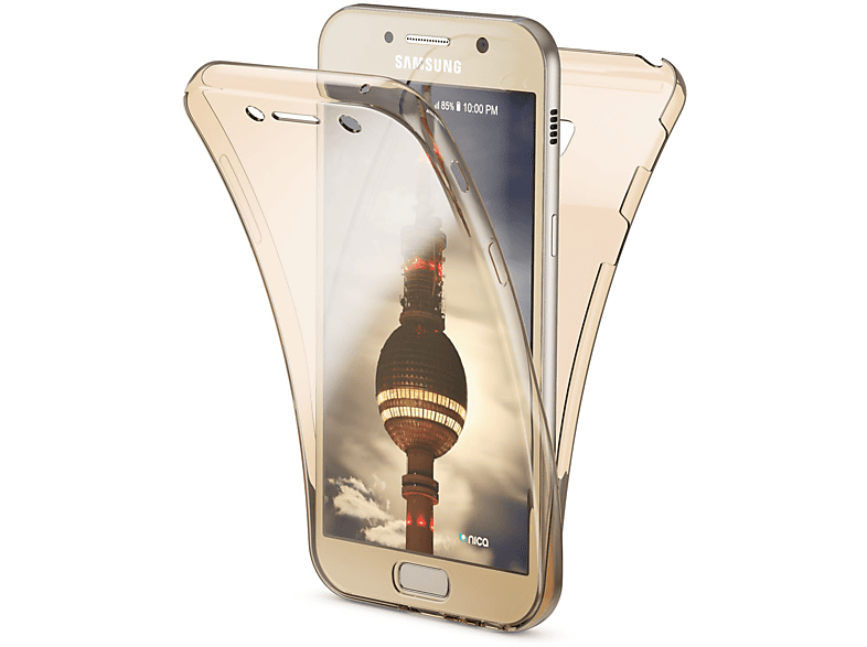 NALIA Klare 360 Grad Silikon Hülle, Backcover, Samsung, Galaxy A3 (2017), Gold