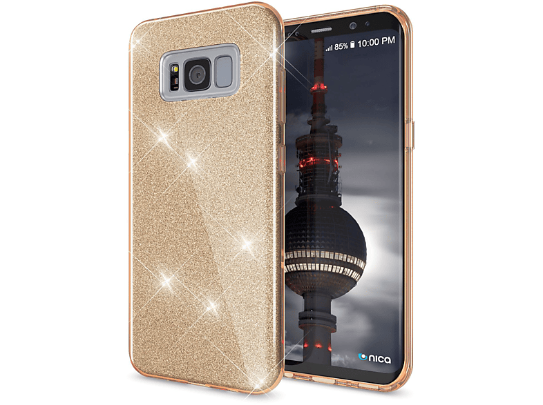 Galaxy Plus, Gold Glitzer Backcover, NALIA Samsung, Hülle, S8
