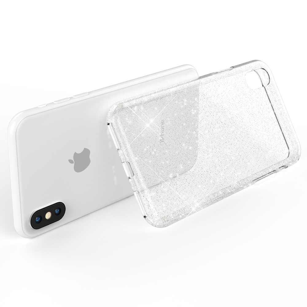 NALIA X Apple, XS, Transparent iPhone Hülle, Glitzer Backcover, Klare iPhone Silikon