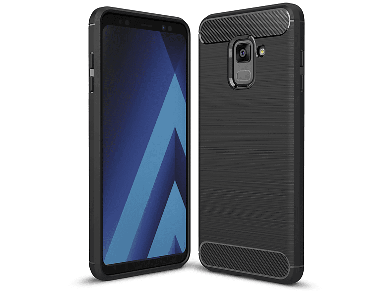 NALIA Carbon-Look Silikon Backcover, A8 Samsung, Hülle, (2018), Schwarz Galaxy