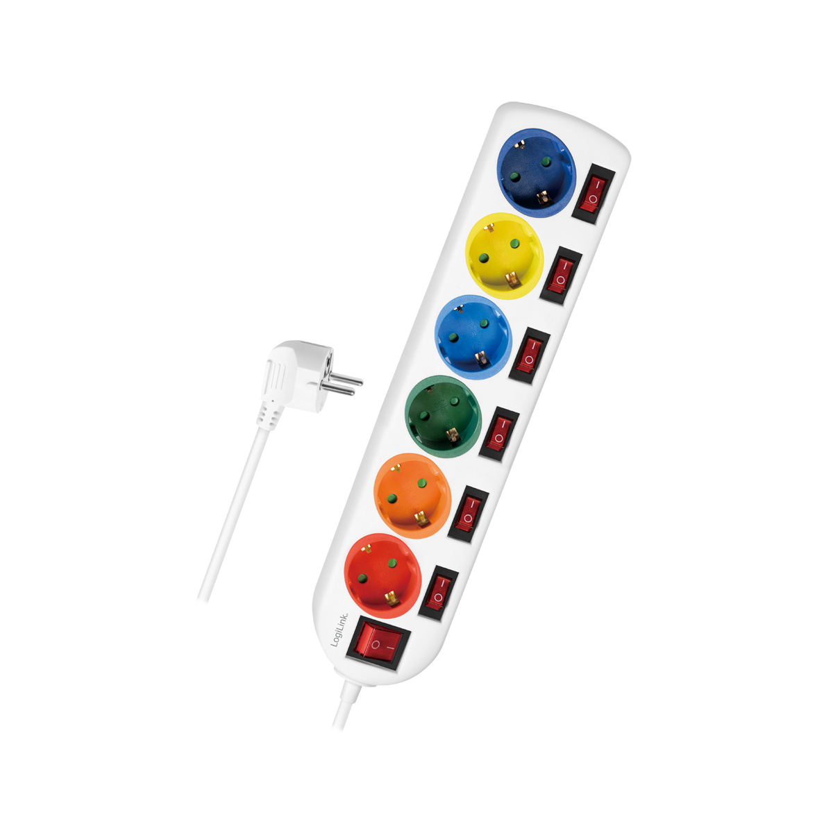 7 6-fach 6-fach Steckdosenleiste, Steckdosenleisten, mit LOGILINK Schaltern,mehrfarbig