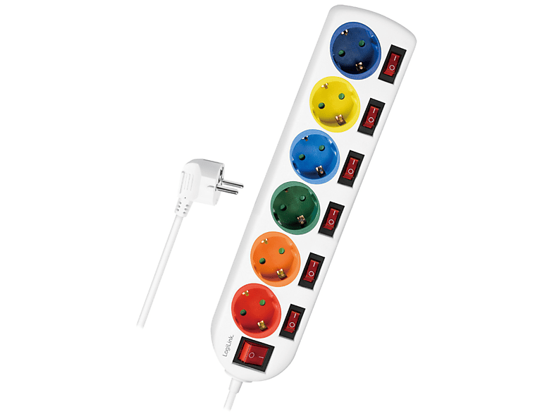 LOGILINK Steckdosenleiste, 6-fach mit 7 Schaltern,mehrfarbig Steckdosenleisten, 6-fach