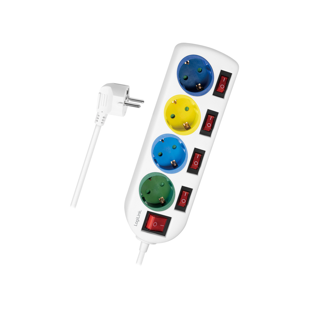 LOGILINK Steckdosenleiste, 4-fach 4-fach Schaltern,mehrfarbig Steckdosenleisten, mit 5