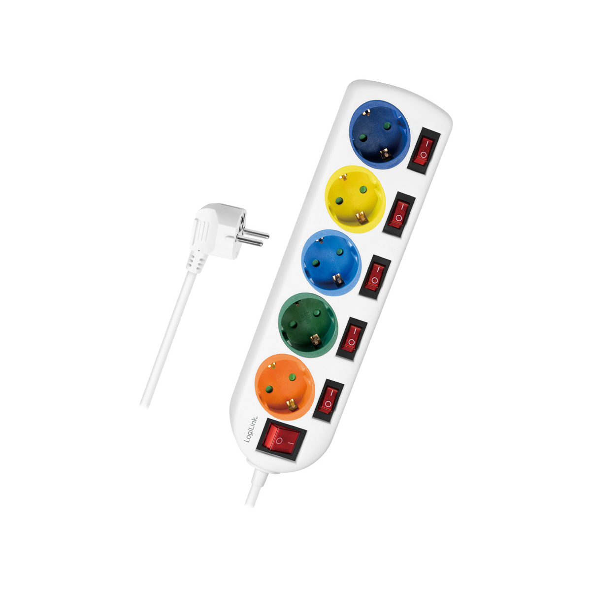 LOGILINK Steckdosenleiste, 6 5-fach Schaltern,mehrfarbig mit 5-fach Steckdosenleisten