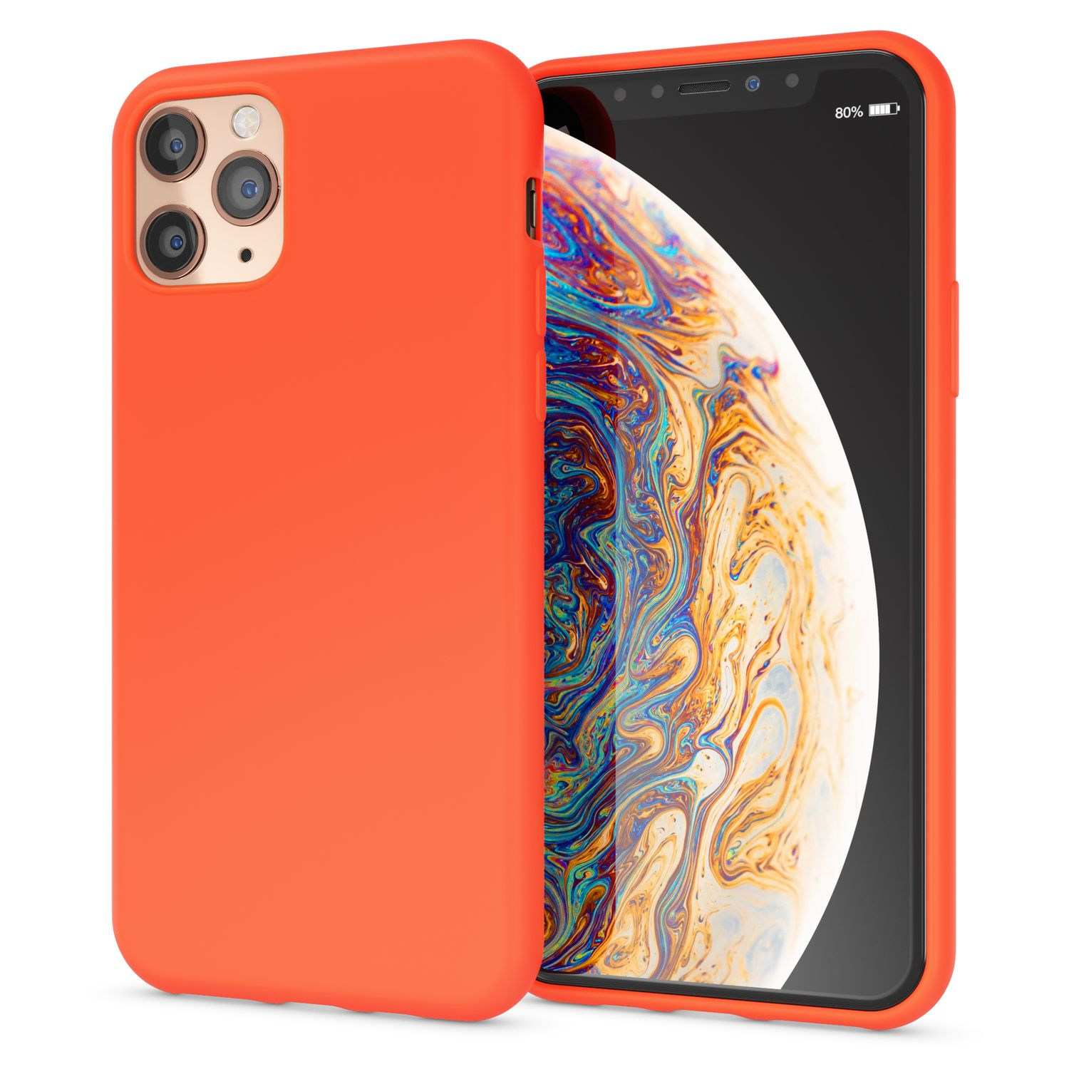 NALIA Neon Silikon Hülle, 11 iPhone Pro, Orange Apple, Backcover