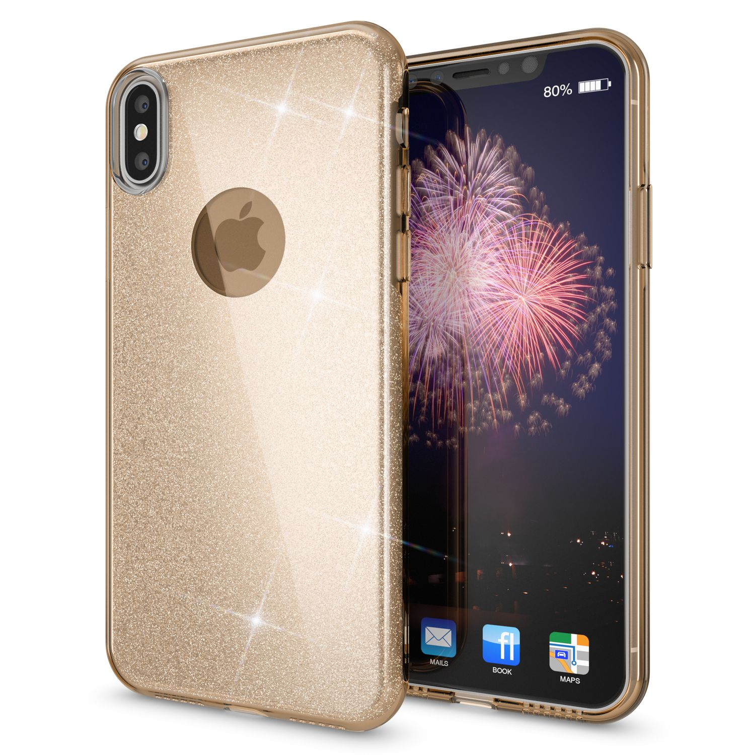 Apple, Backcover, Gold NALIA iPhone XS, X Glitzer iPhone Hülle,