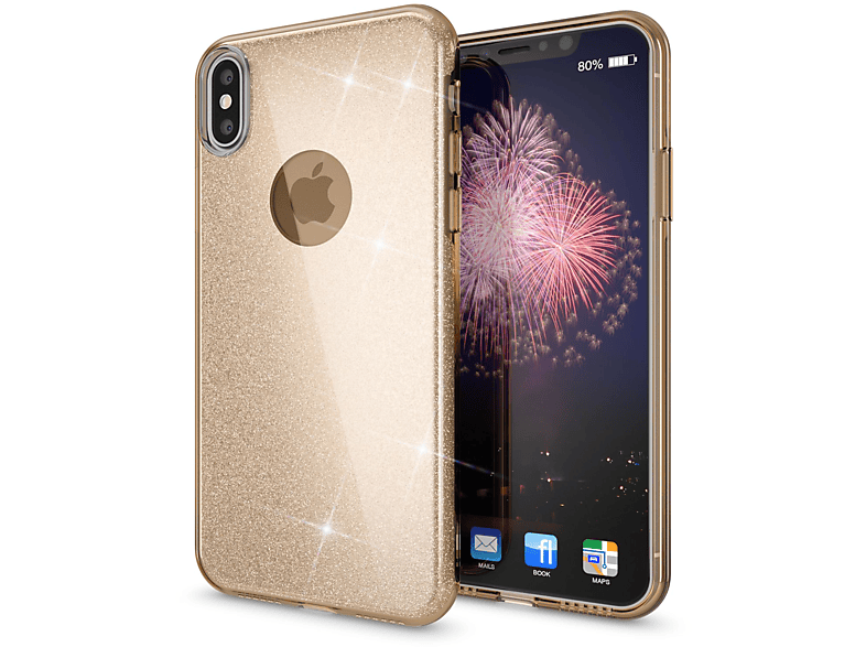 iPhone XS, Apple, Gold Backcover, NALIA Glitzer X iPhone Hülle,