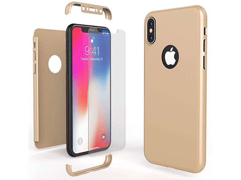 NALIA 360 Grad Hülle, Backcover, Apple, iPhone X iPhone XS, Gold