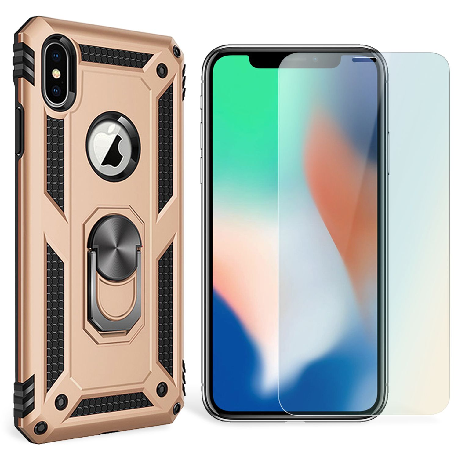 Stoßfeste Ring NALIA Backcover, Military-Style iPhone Gold X Hülle, Apple, iPhone XS,