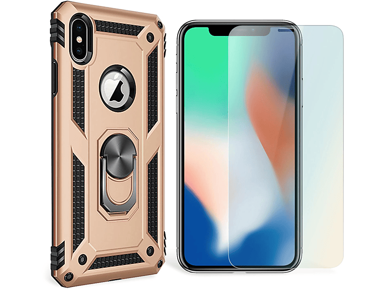 NALIA Stoßfeste Military-Style Ring Hülle, Backcover, Apple, iPhone X iPhone XS, Gold