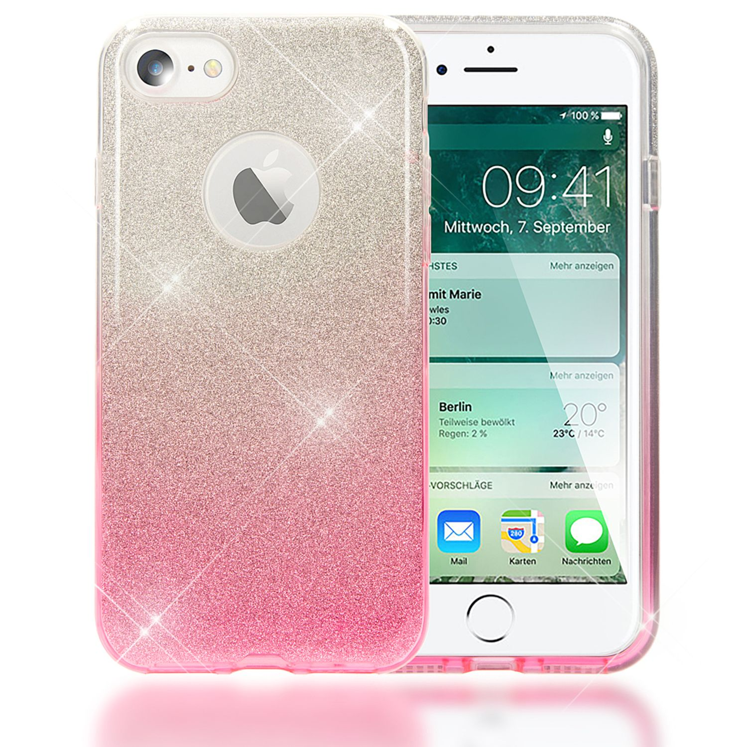 NALIA Glitzer Backcover, iPhone Pink Apple, 7, Hülle,