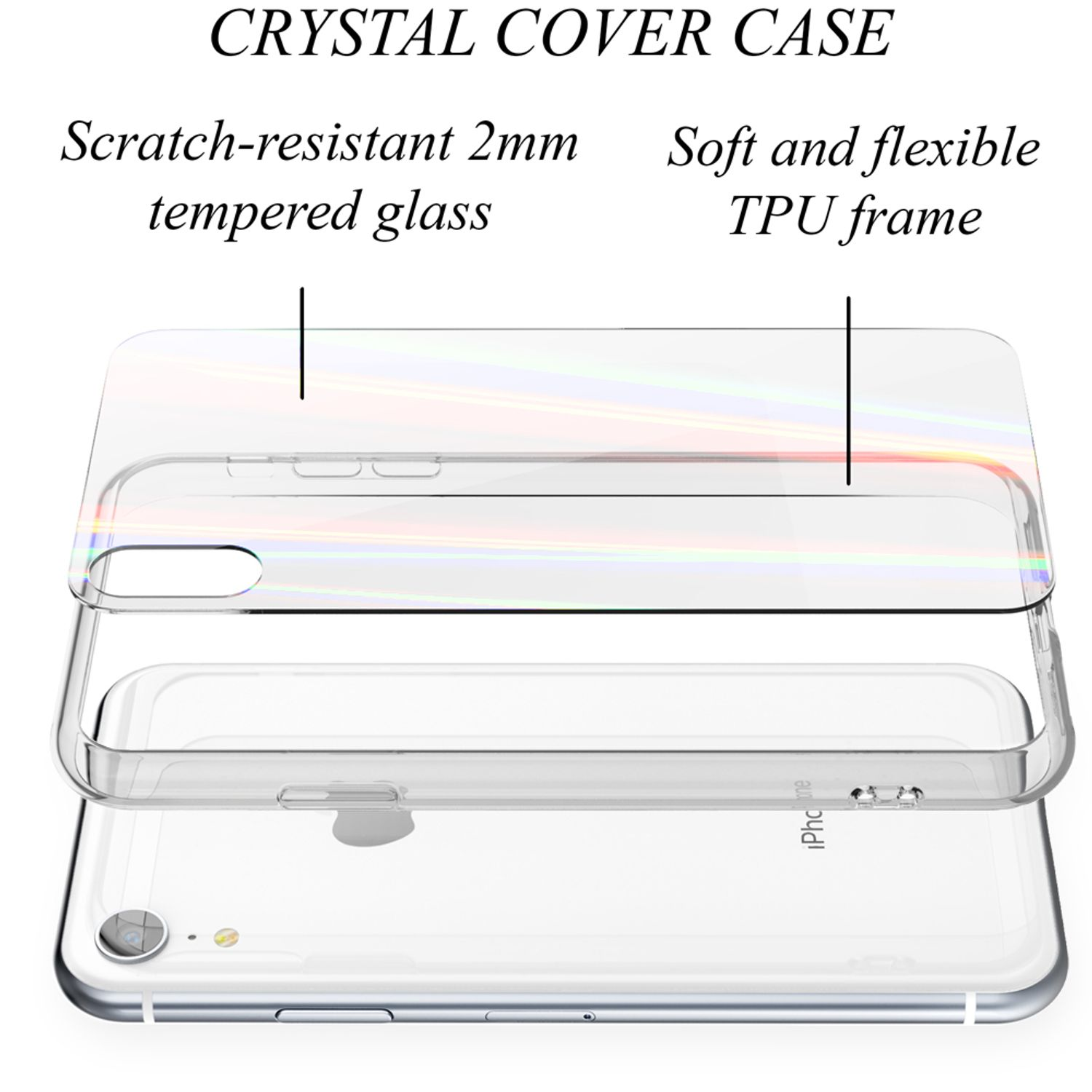 NALIA Klare Hartglas Hülle Regenbogen Effekt, iPhone Backcover, Apple, XR, Transparent