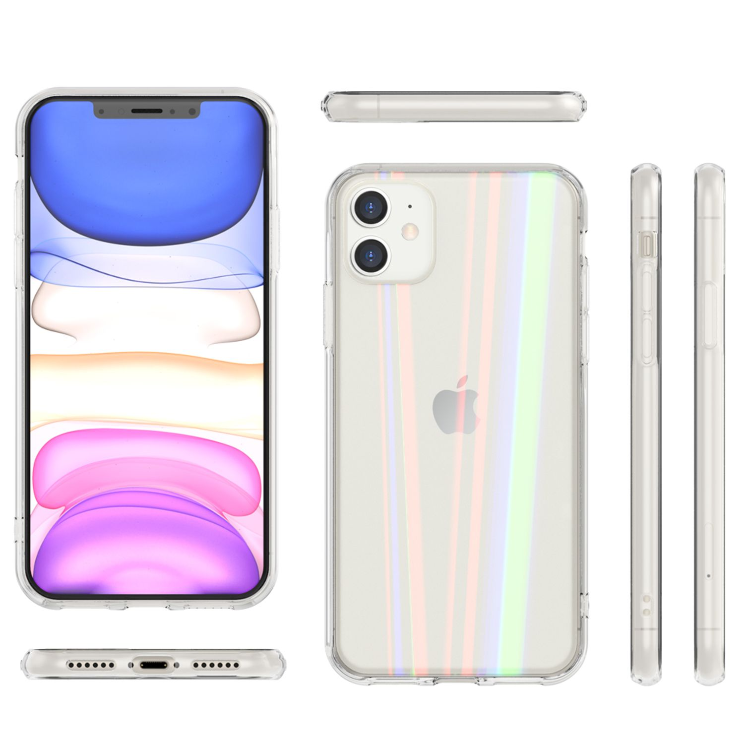 Hartglas Apple, NALIA Regenbogen Hülle Klare 11, Effekt, Backcover, iPhone Transparent
