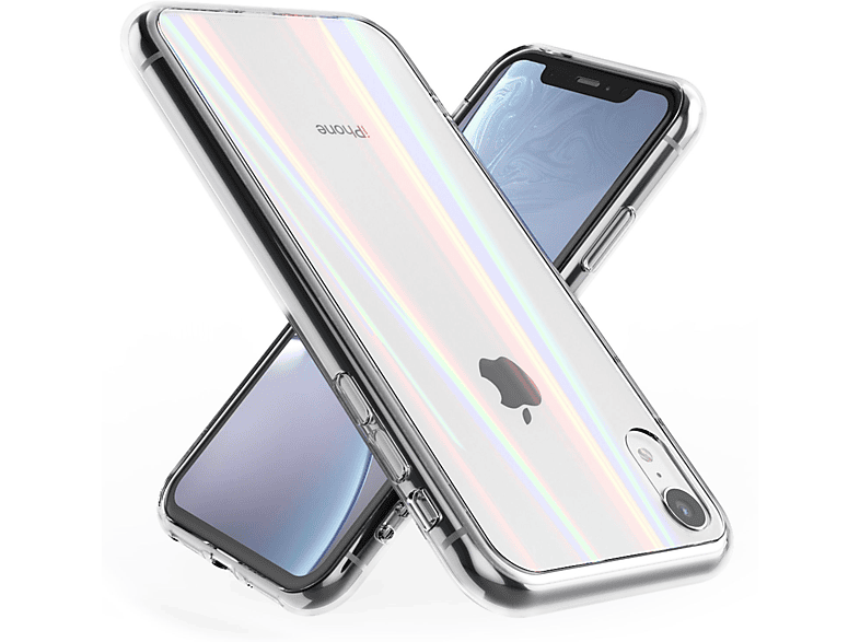 NALIA Klare Hartglas Backcover, Transparent Effekt, iPhone XR, Regenbogen Hülle Apple