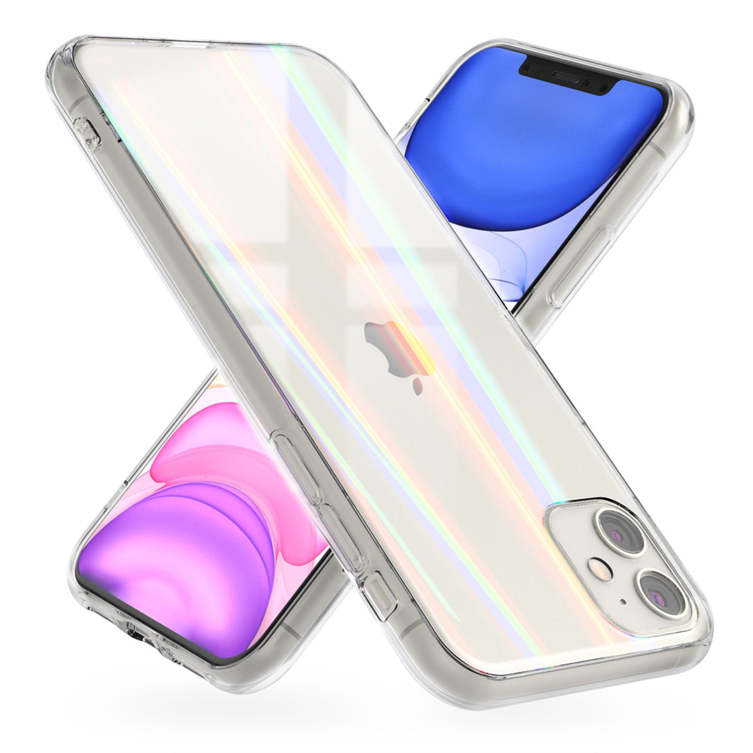 NALIA Klare Hartglas Hülle Regenbogen Transparent Apple, iPhone 11, Effekt, Backcover