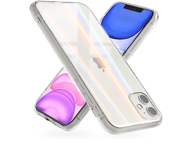 NALIA Klare Hartglas Hülle Regenbogen Transparent Apple, iPhone 11, Effekt, Backcover