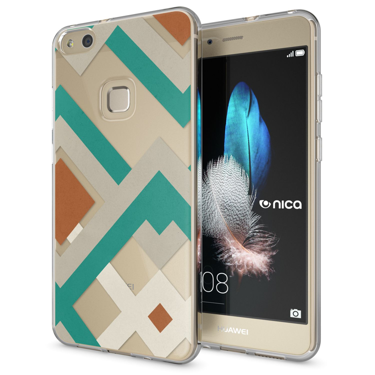 Coque de téléphone avec un design géométrique. Transparente avec un motif de formes.