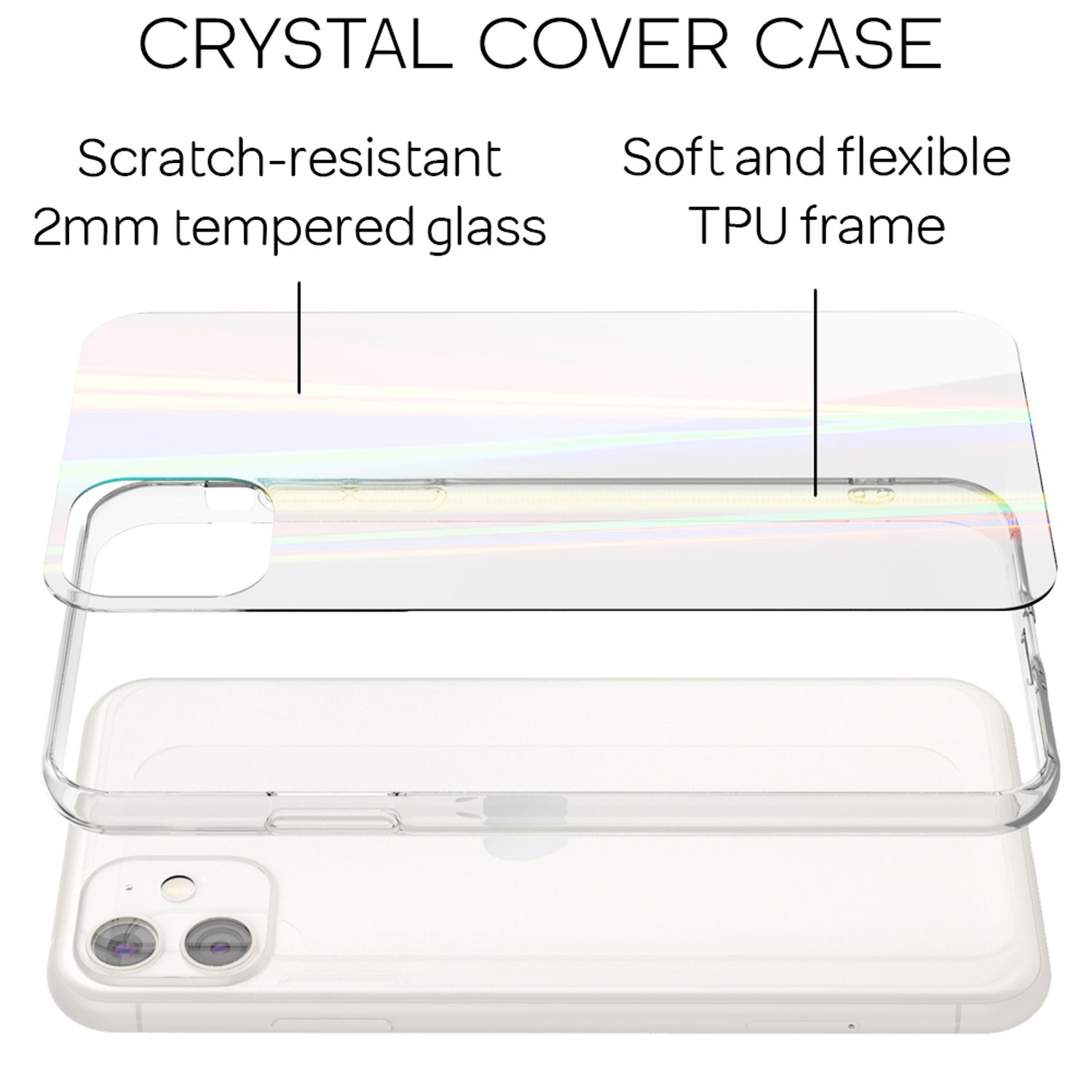 NALIA Klare Hartglas Regenbogen Apple, Hülle Effekt, Transparent 11, Backcover, iPhone