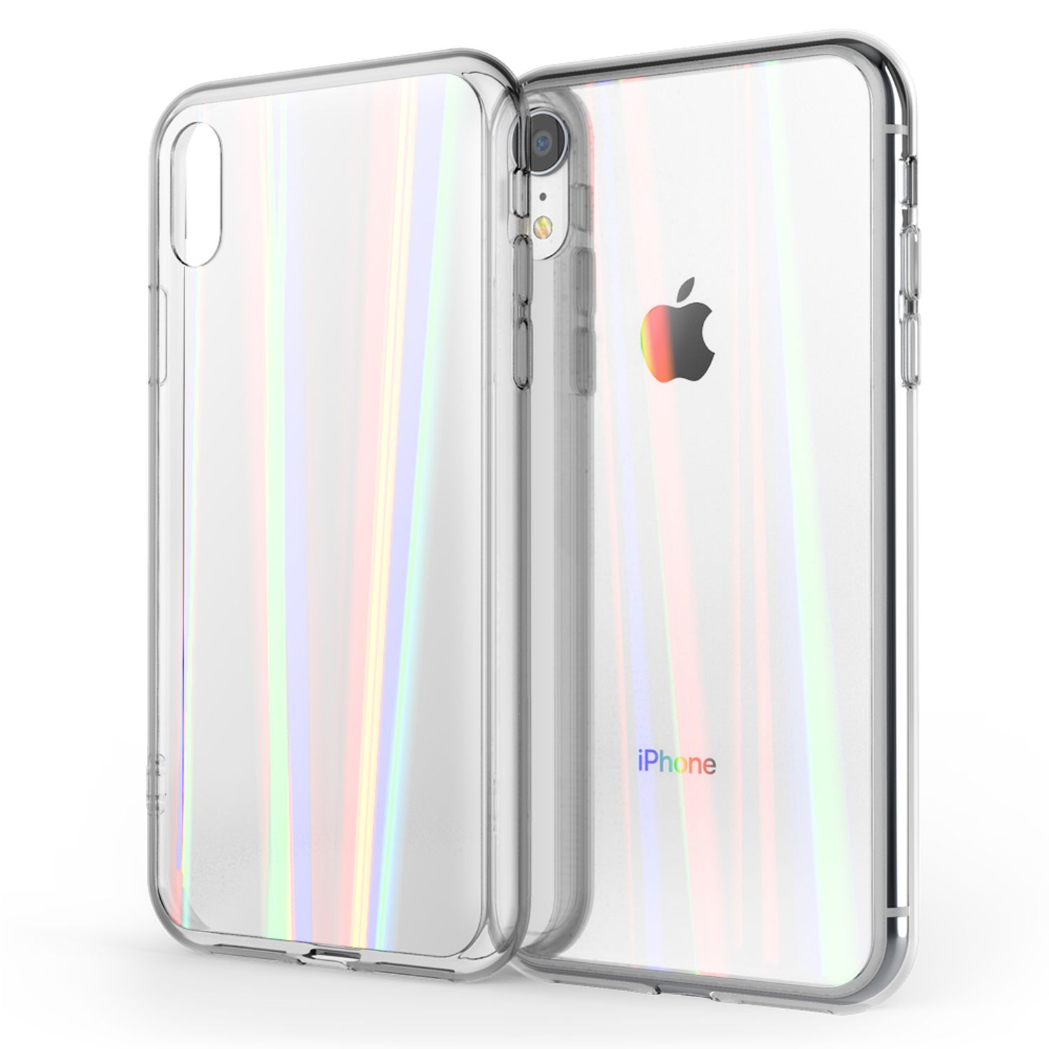NALIA Klare Hartglas Backcover, Transparent Effekt, iPhone XR, Regenbogen Hülle Apple
