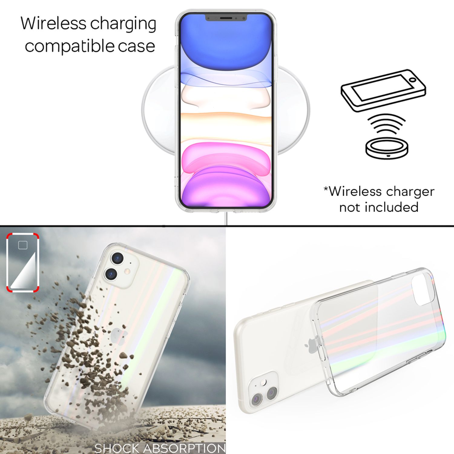Backcover, NALIA Hartglas Klare Apple, iPhone 11, Transparent Effekt, Regenbogen Hülle