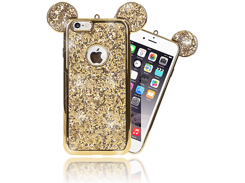 Gold Backcover, Hülle, 6s, iPhone Mouse-Look Silikon NALIA 6 Glitzer iPhone Apple,