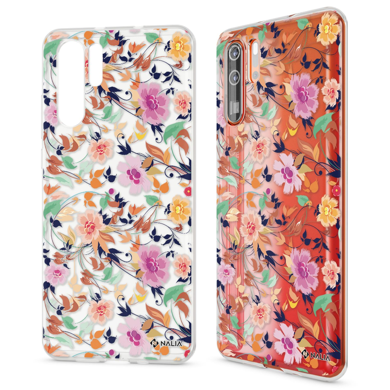 Coques de téléphone avec des motifs floraux. Le fond est blanc.