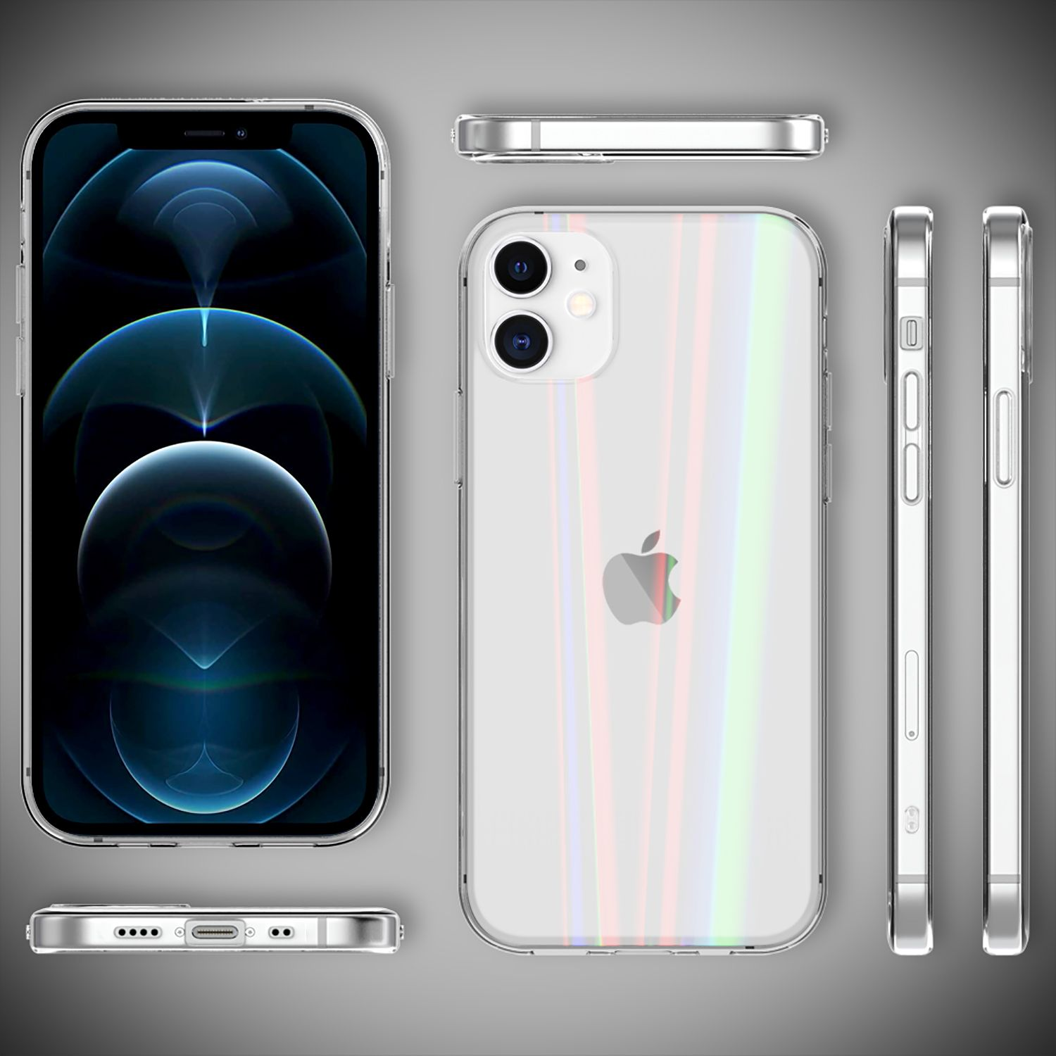 Apple, Klare Regenbogen Backcover, Mini, Hartglas iPhone Effekt, NALIA Transparent Hülle 12