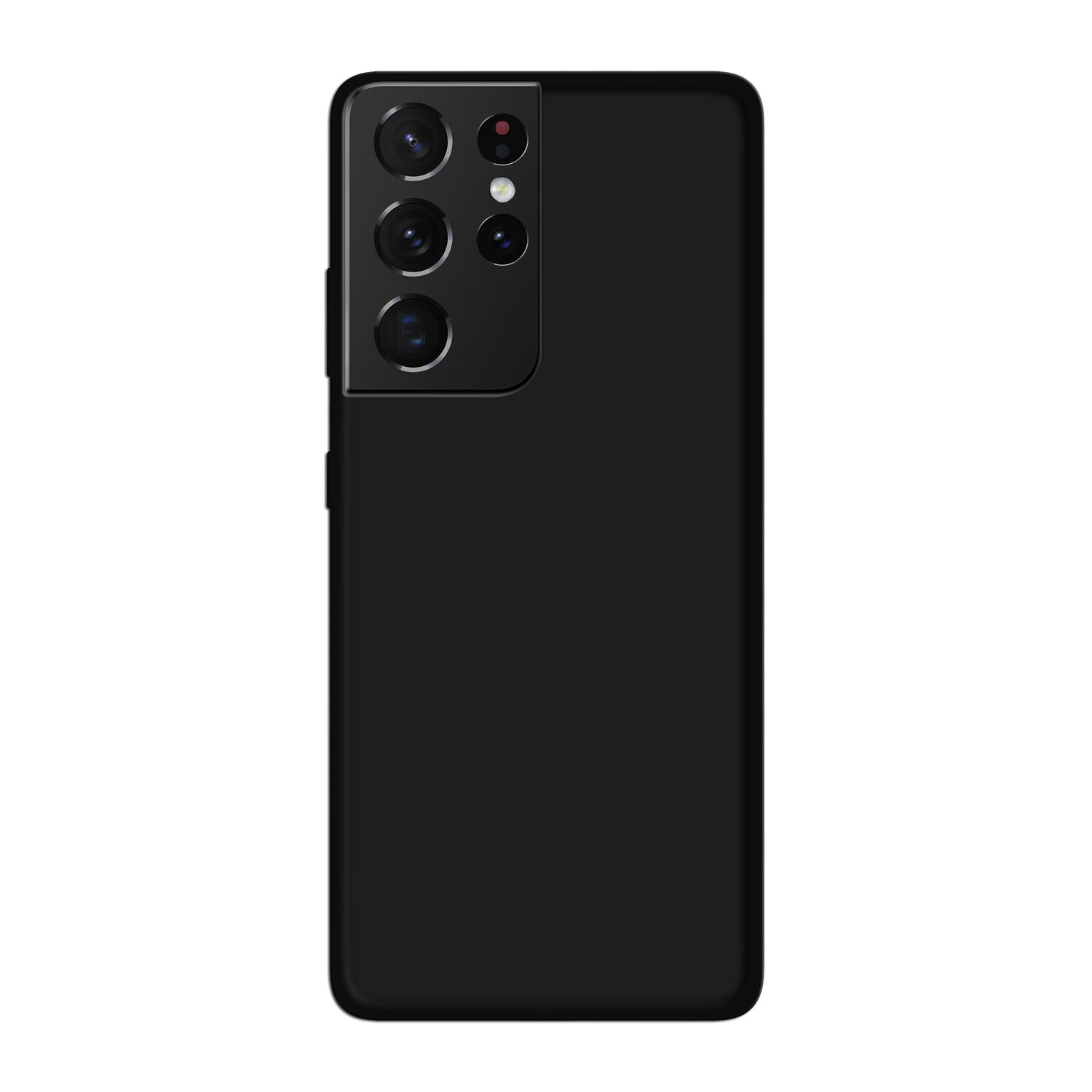 Schwarzes Smartphone mit Kamera-Array. Die Rückseite ist glatt.