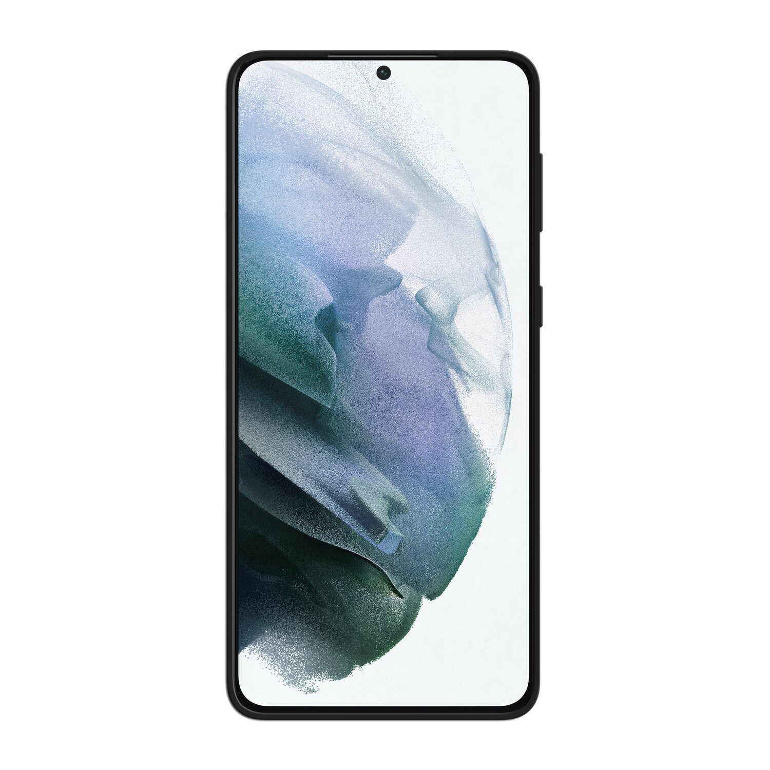 Ein schwarzes Telefon auf weißem Hintergrund. Das Telefon hat einen Bildschirm und eine Kamera.