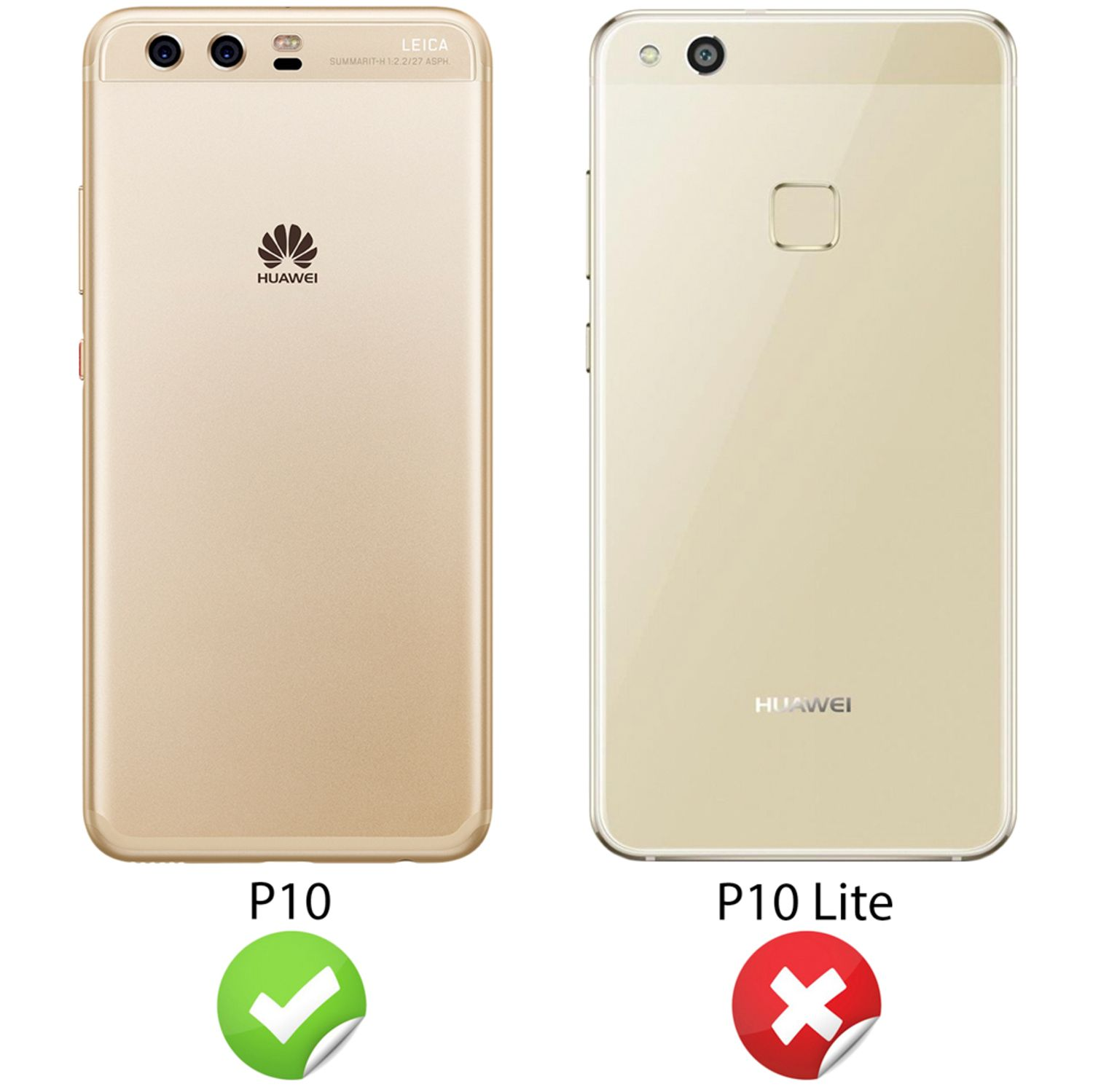 Zwei Telefone, P10 und P10 Lite, mit unterschiedlichen Designs. Das Bild zeigt die Modelle.