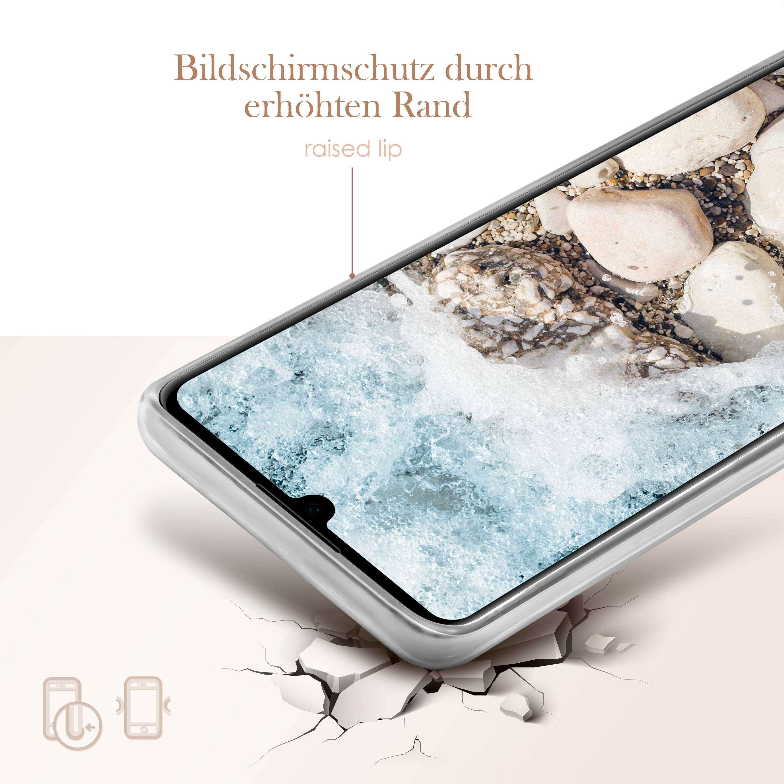 Handyhülle mit erhöhtem Rand, schützt Bildschirm, Wasser Hintergrund.