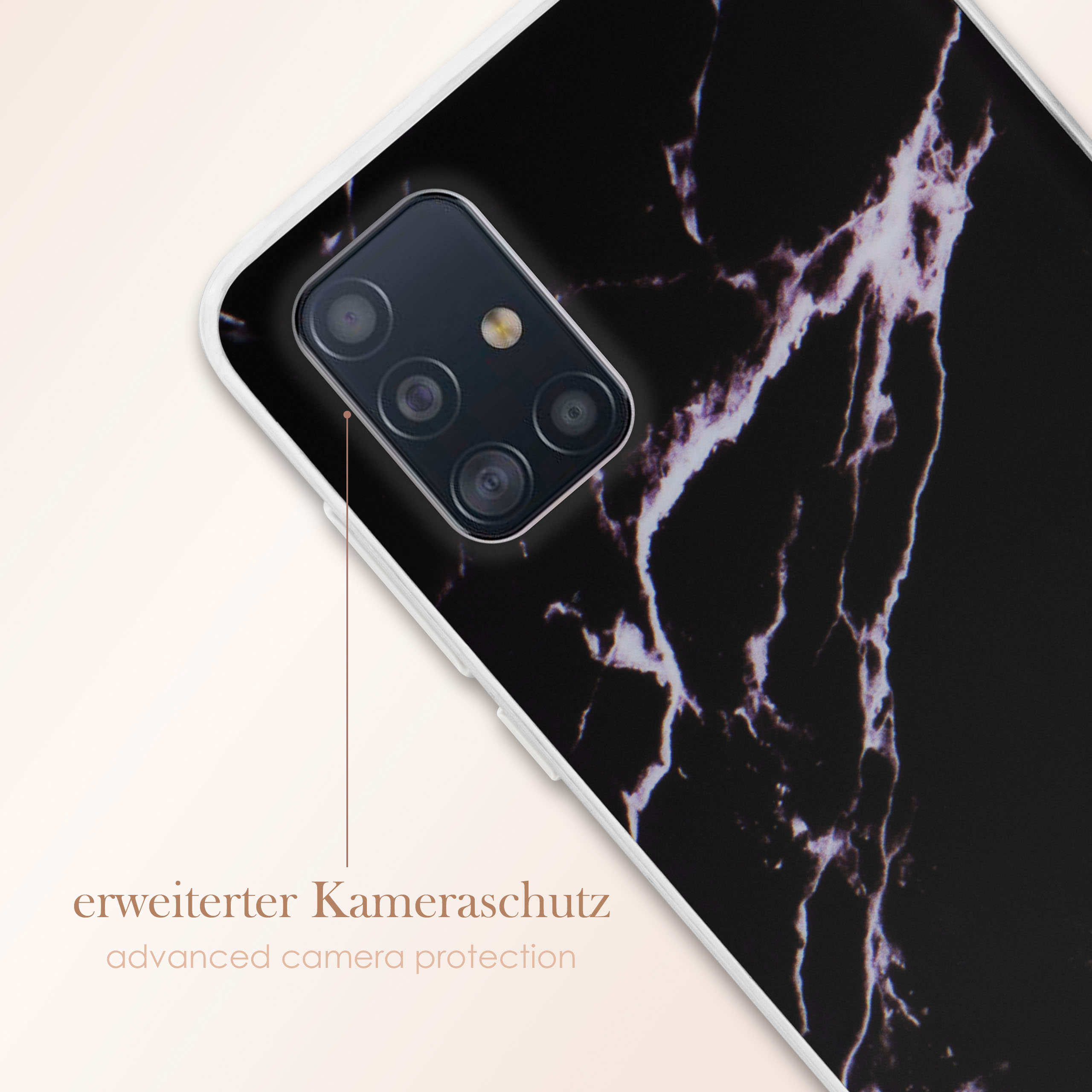Schwarze Marmor-Handyhülle. Erweiterter Kameraschutz.
