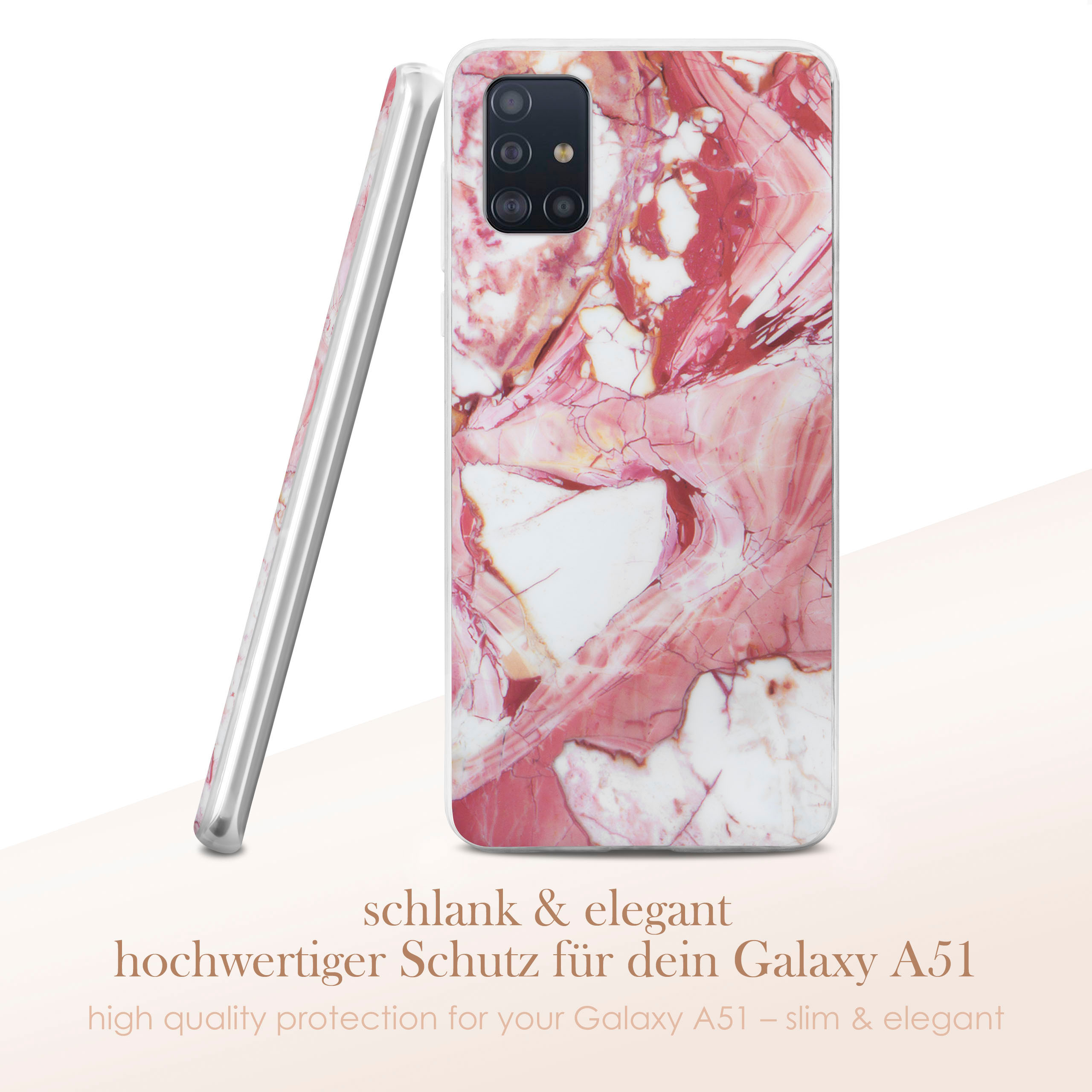 Handyhülle für Galaxy A51. Rotes und weißes Marmor-Design. Eleganter Look.