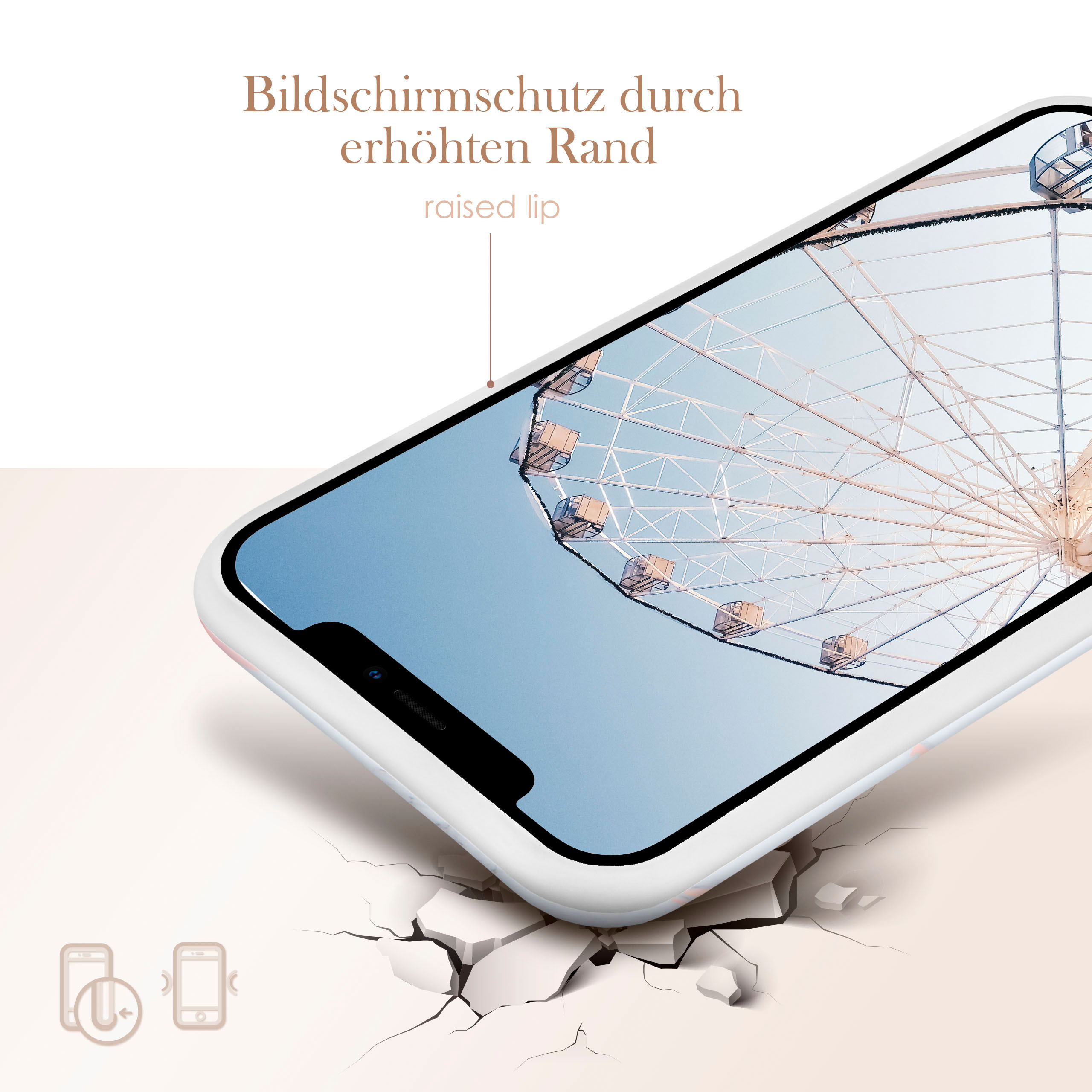 Handyhülle mit Riesenrad-Motiv. Erhöhter Rand zum Bildschirmschutz.