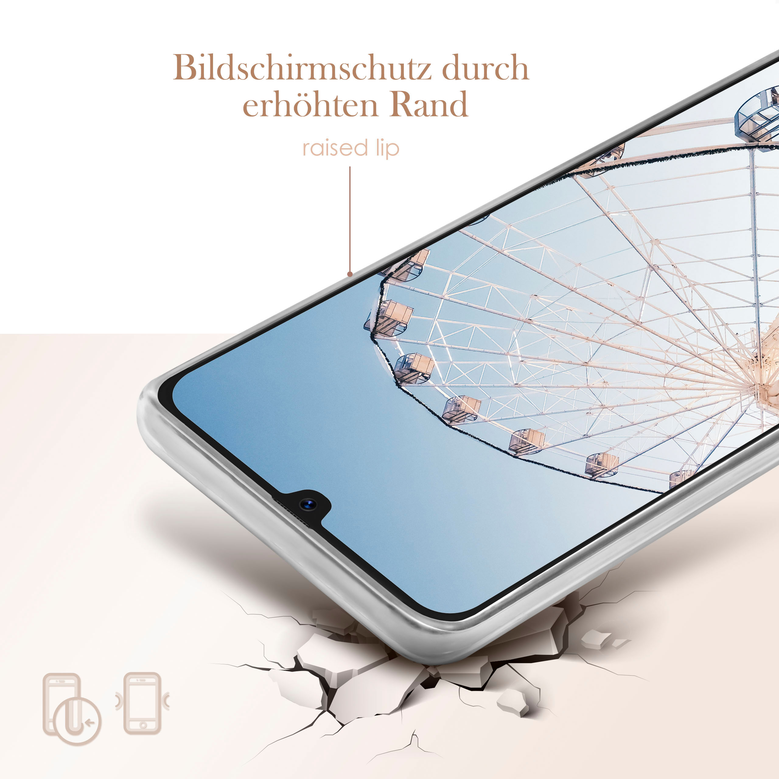 Telefonbildschirm mit Riesenrad, mit erhöhtem Rand zum Schutz.