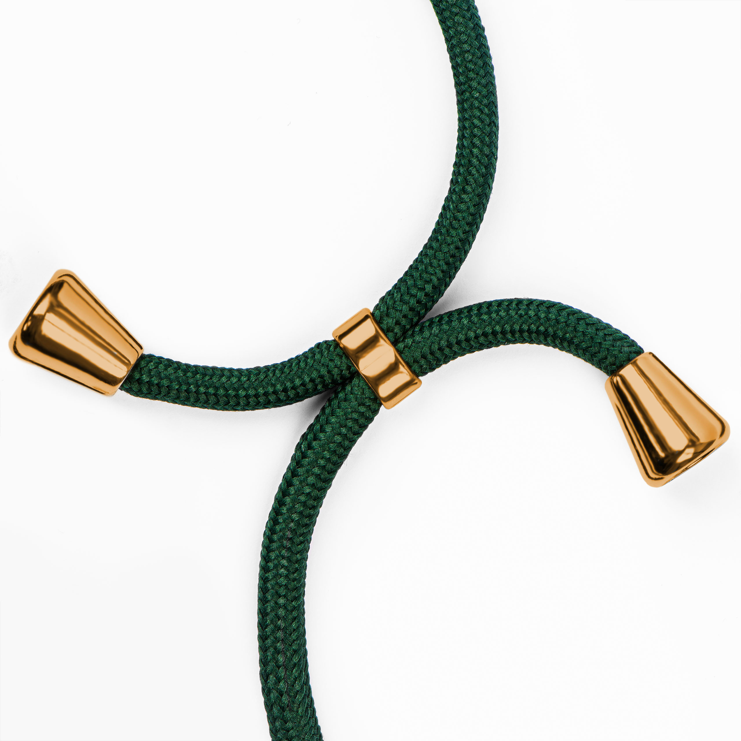 Grünes Telefonband mit goldenen Akzenten. Der Riemen hat in der Mitte einen goldenen Ring.