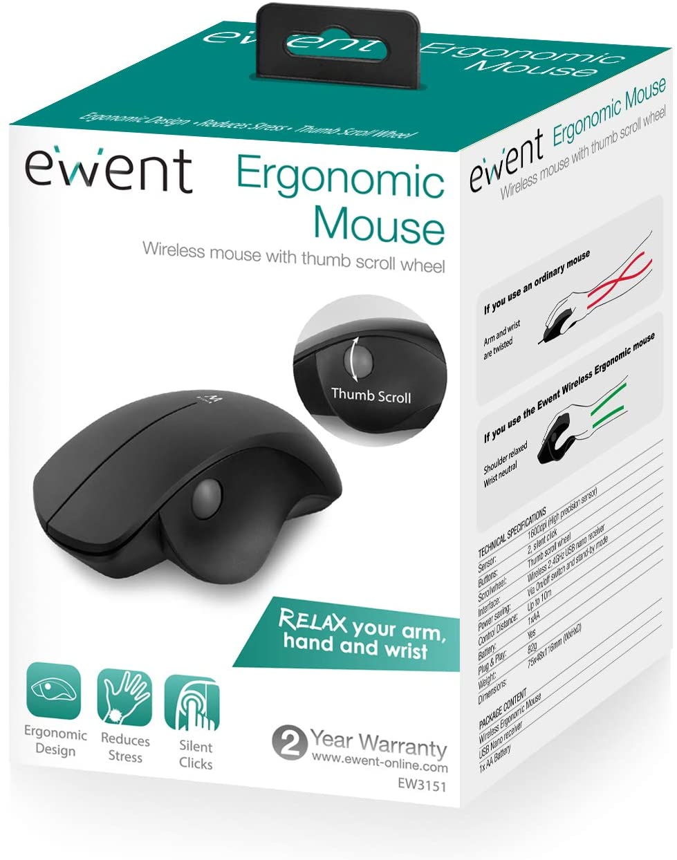 EWENT Schnurlose Mouse Wireless Maus, Schwarz