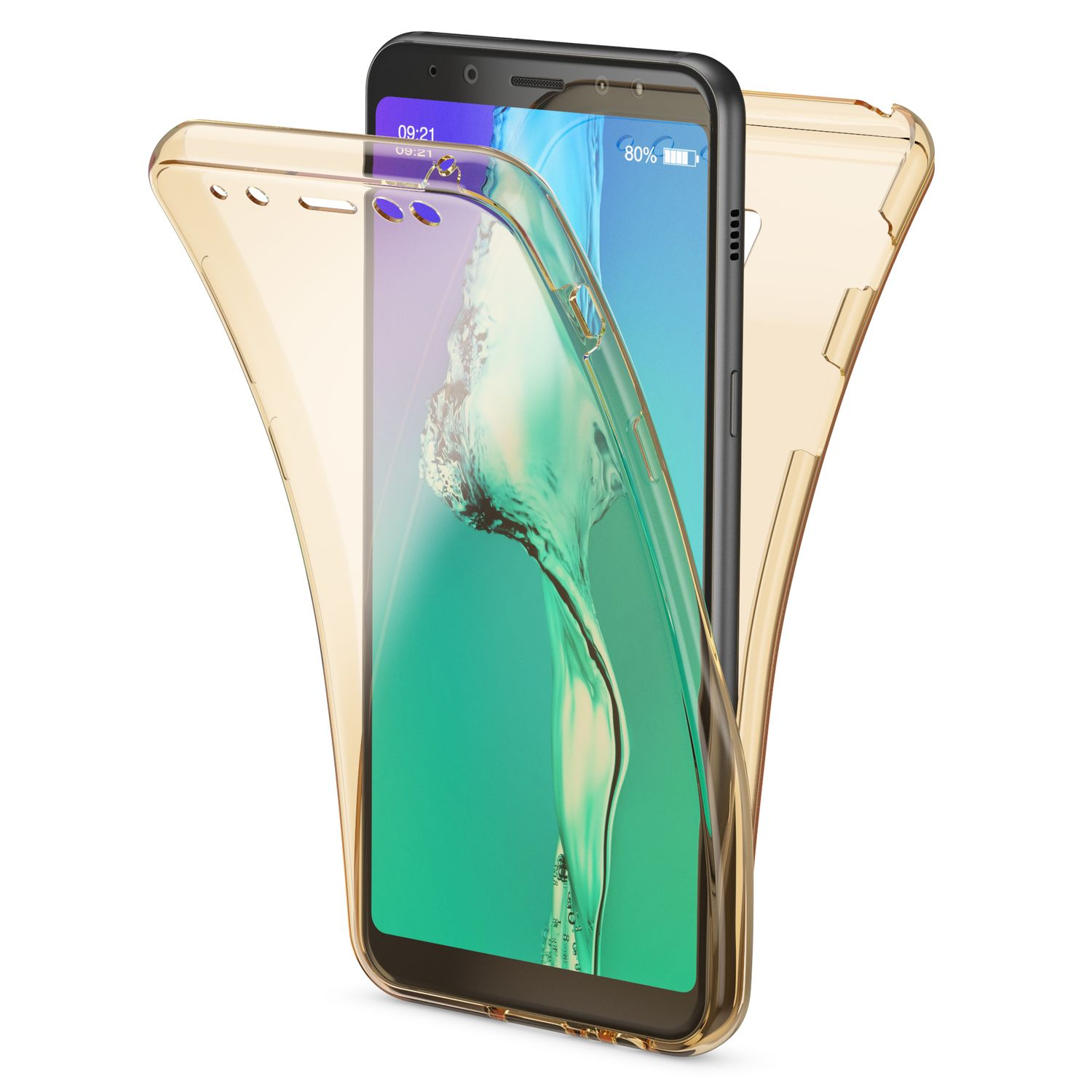 NALIA 360 Grad Hülle, A8 Gold Backcover, (2018), Samsung, Galaxy