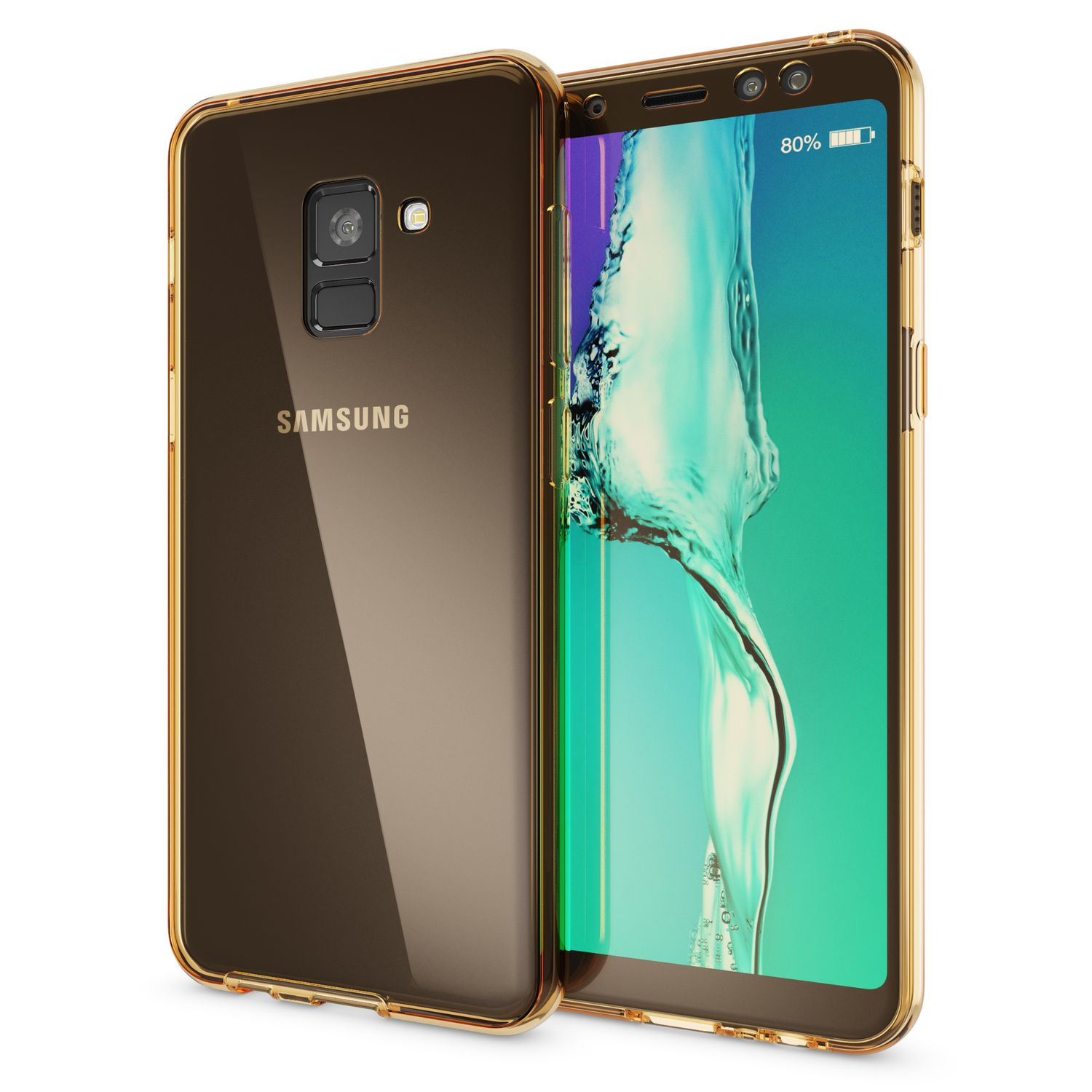 NALIA 360 Grad Hülle, A8 Gold Backcover, (2018), Samsung, Galaxy