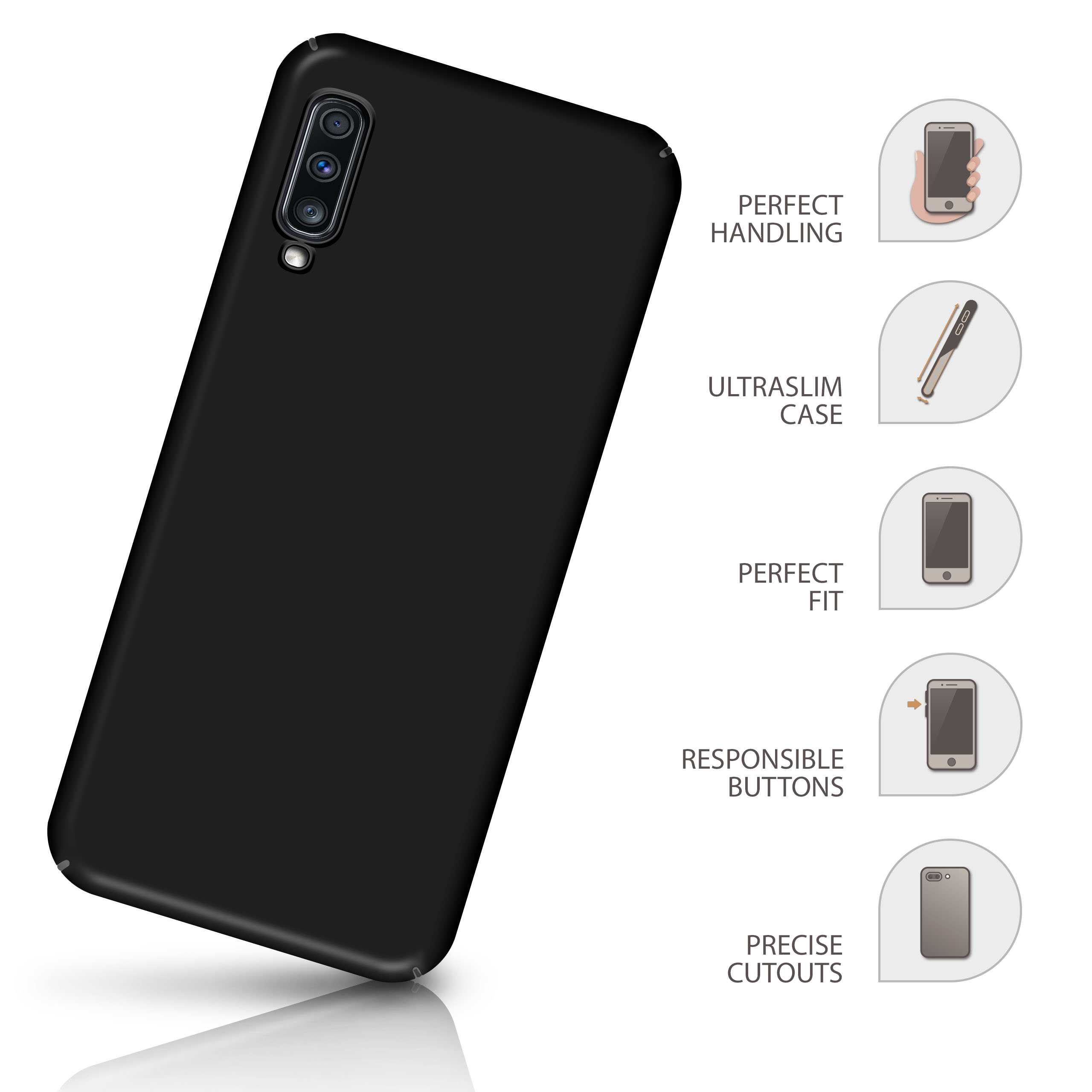 Schwarzes Telefon mit Textetiketten: perfekte Handhabung, ultra-dünne Hülle, perfekte Passform.
