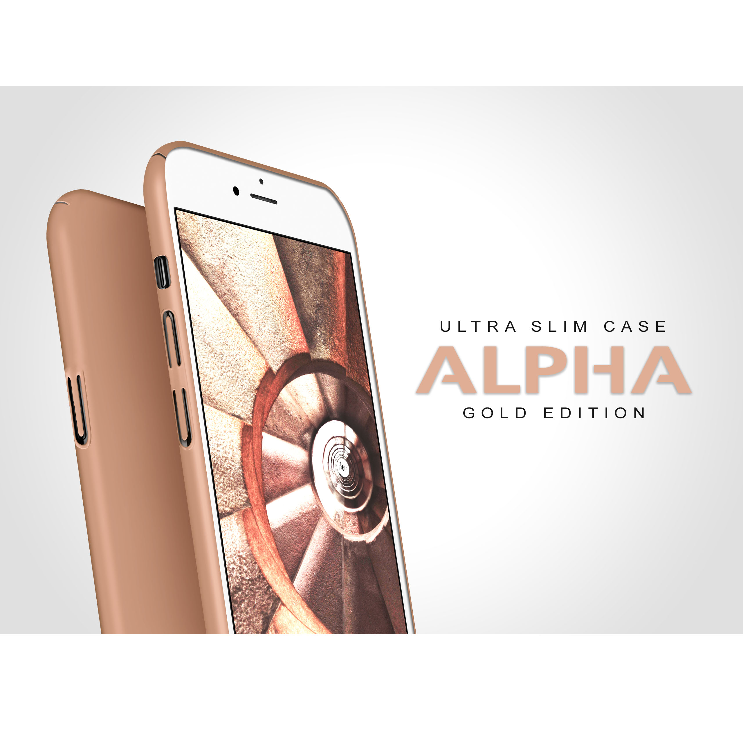 Zwei goldfarbene Handyhüllen, eine zeigt das Design auf dem Telefon.