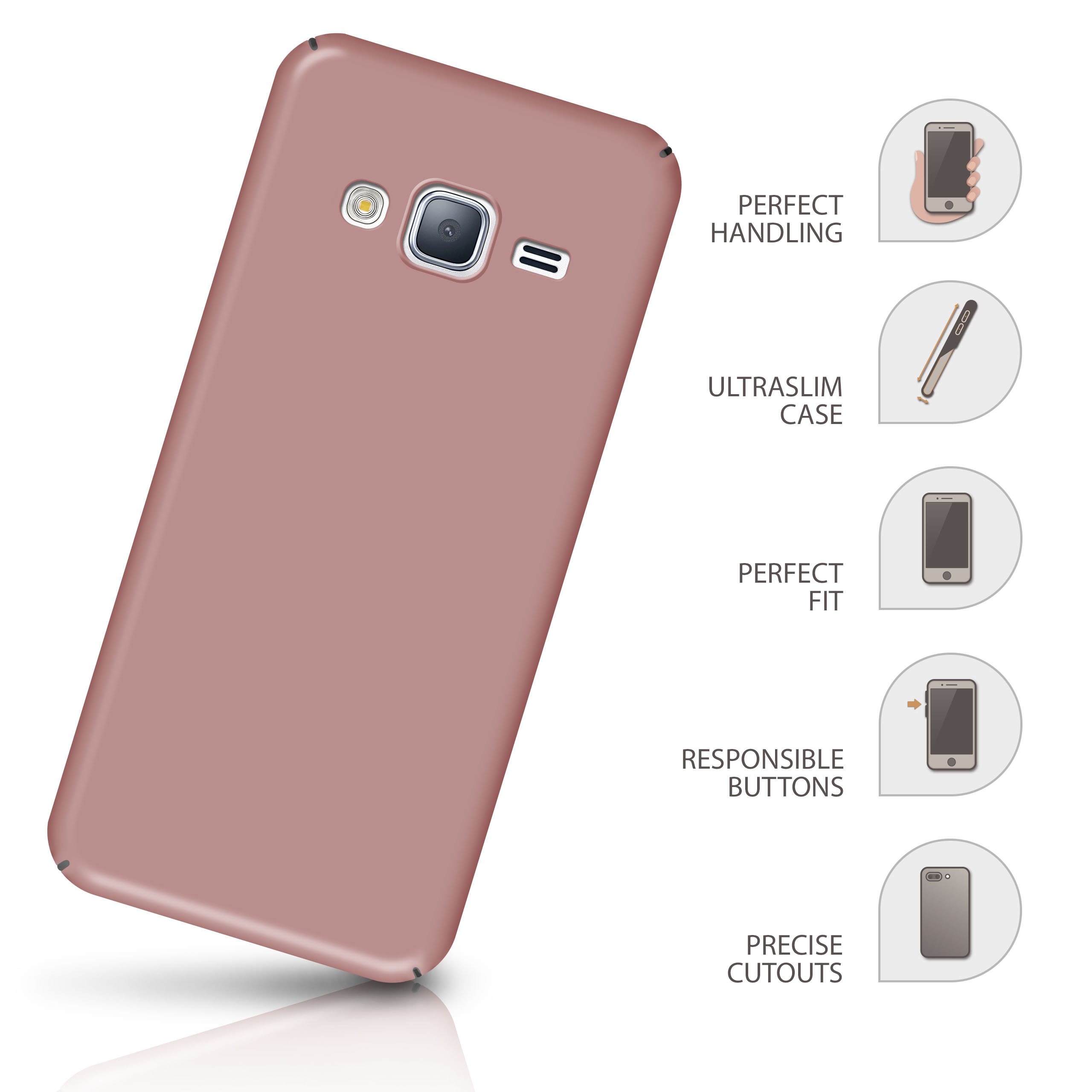 Handyhülle mit Text, der Perfektes Handling, Ultraslim Case, Perfekte Passform und Präzise Aussparungen sagt.