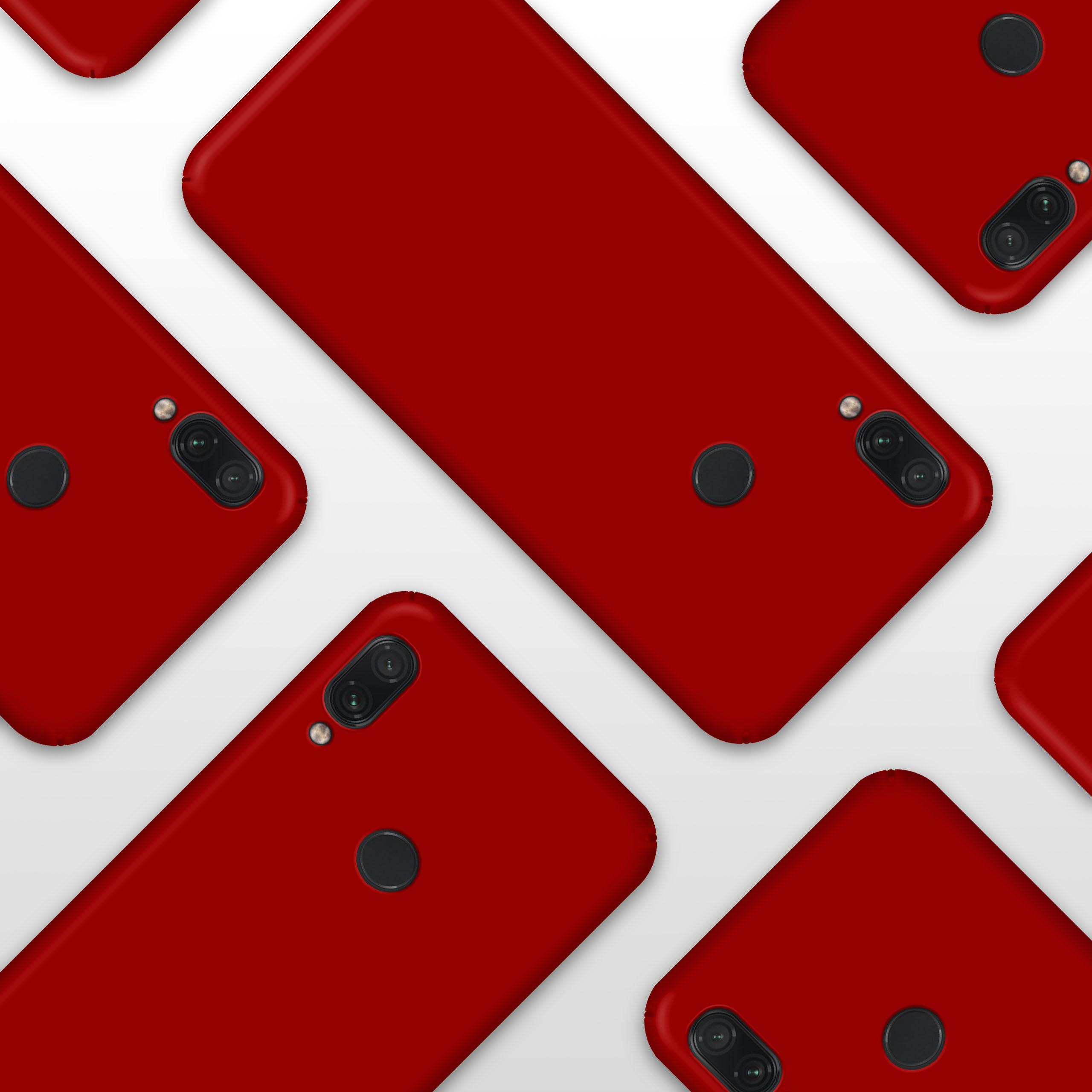 Rote Telefonhüllen diagonal auf weißem Hintergrund angeordnet.