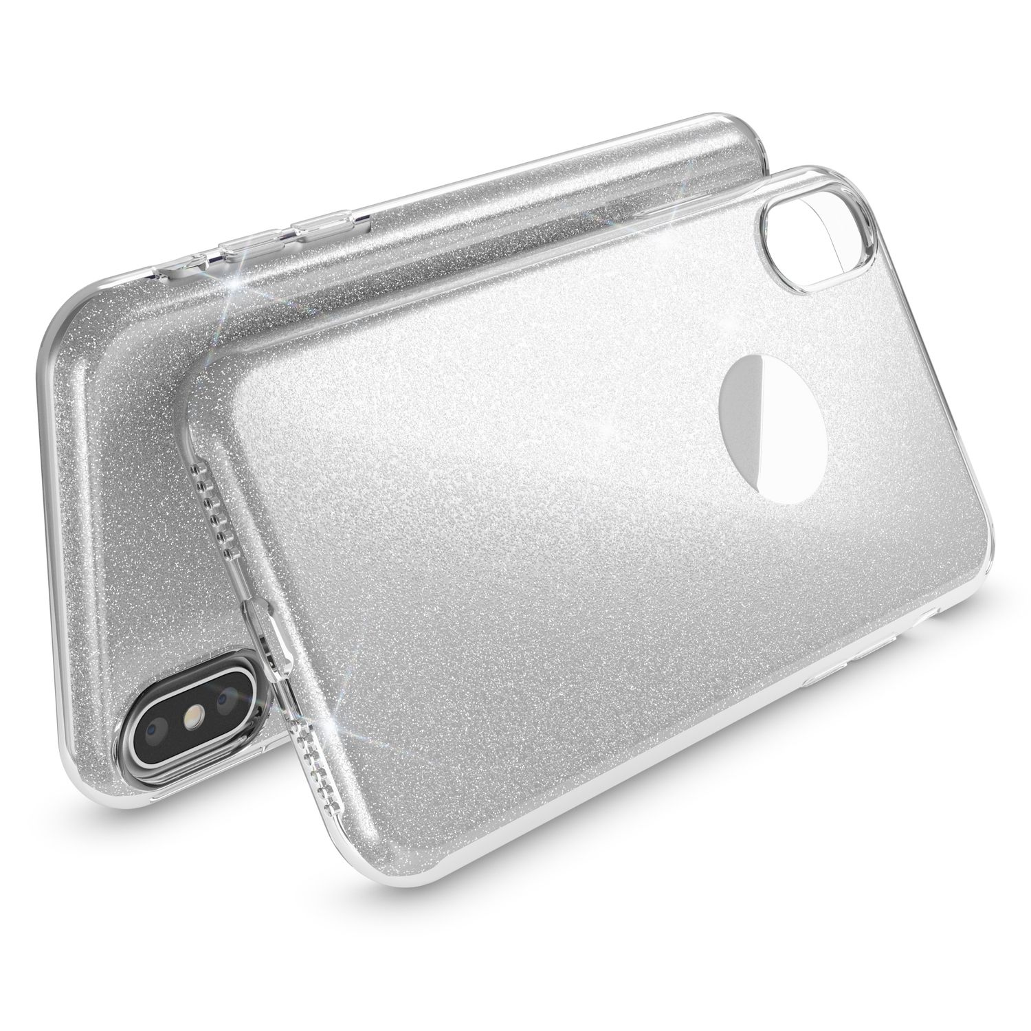 iPhone Apple, Hülle, NALIA Glitzer Backcover, Silber X iPhone XS,
