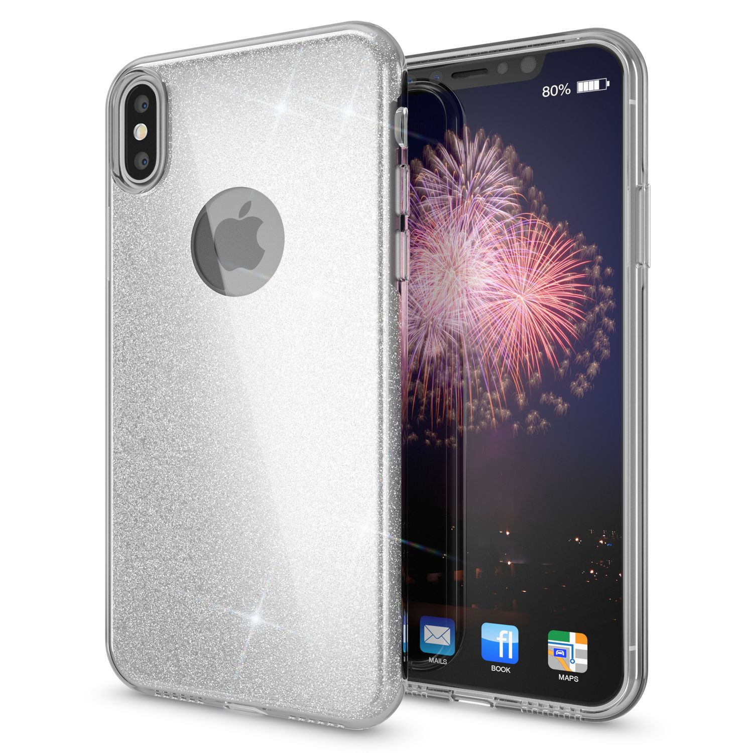 iPhone Apple, Hülle, NALIA Glitzer Backcover, Silber X iPhone XS,