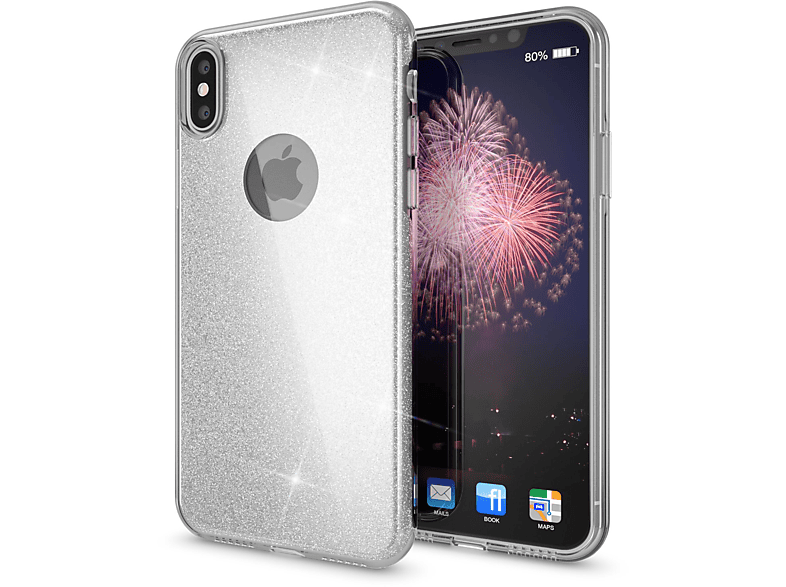 iPhone Apple, Hülle, NALIA Glitzer Backcover, Silber X iPhone XS,