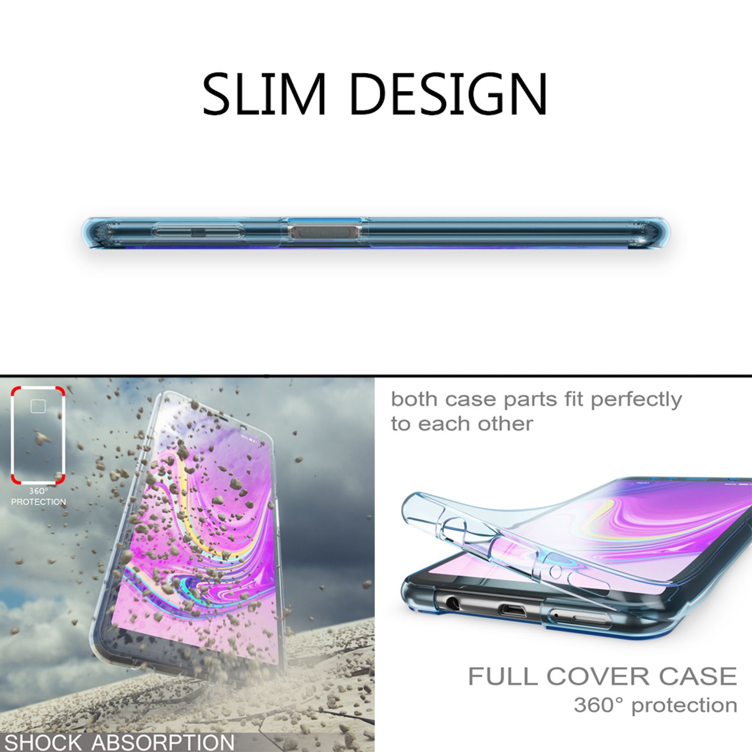360 Silikon Transparent Galaxy Grad Samsung, Klare Backcover, A7 Hülle, NALIA (2018),
