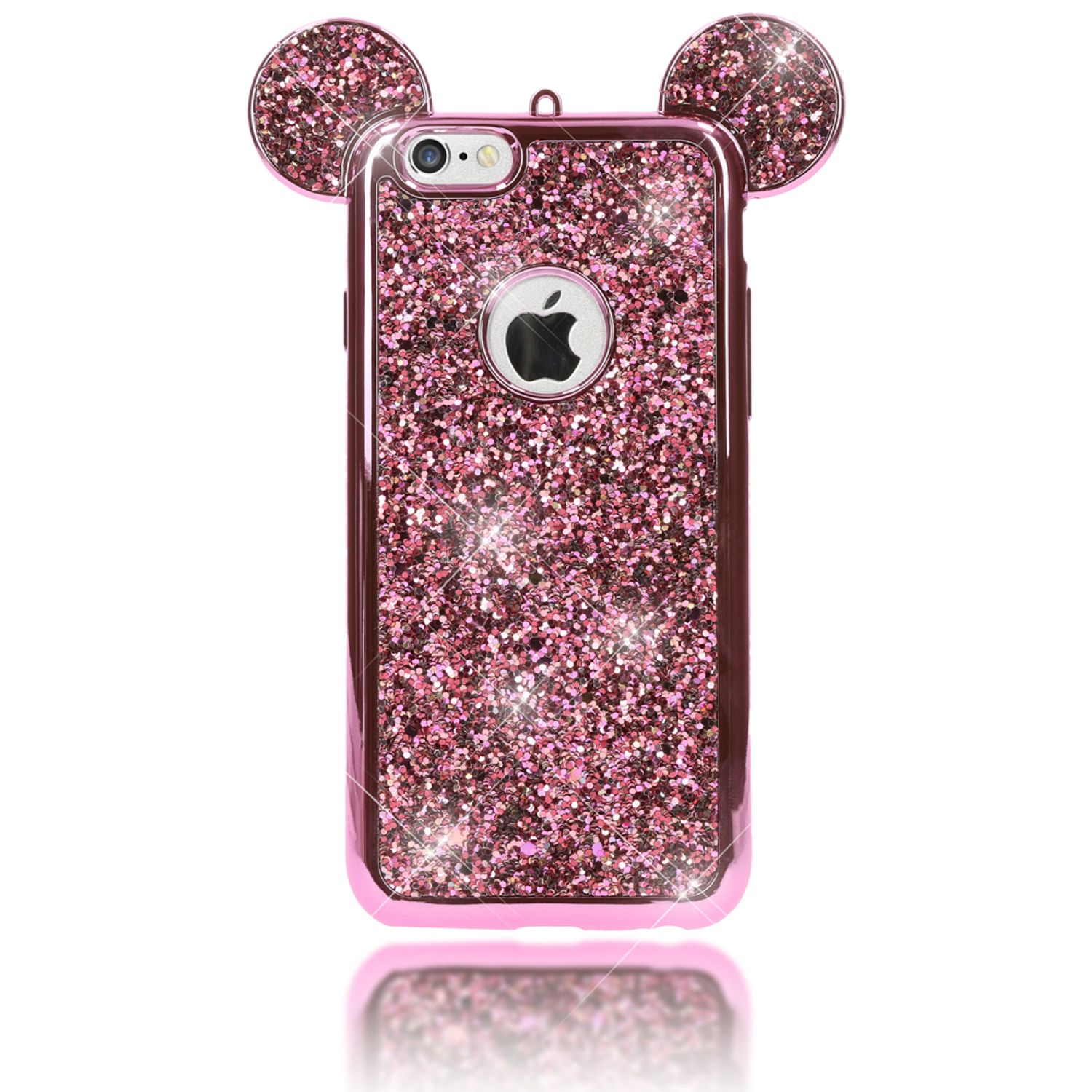Hülle, iPhone Apple, Glitzer Silikon Backcover, 6s, 6 iPhone Mouse-Look NALIA Pink